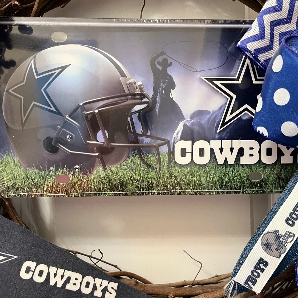Cowboys Themed Holiday Wreath with Blue and Silver Accents